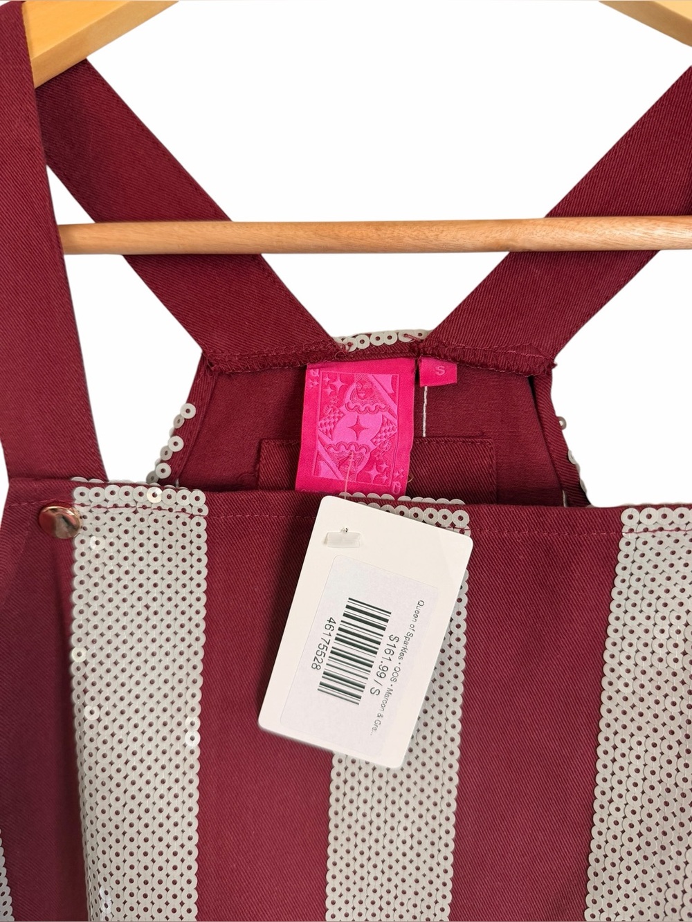 Queen of Sparkles Maroon & Grey Sequin Striped Overall Dress Women’s Small NWT - Picture 5 of 12